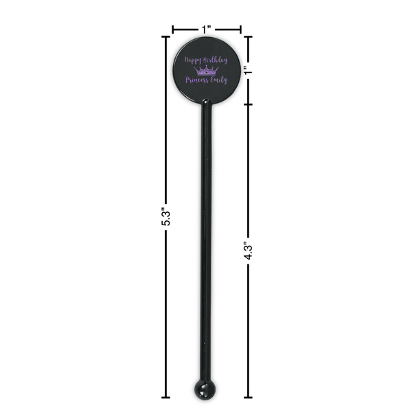 Birthday Princess Black Plastic 5.5" Stir Stick - Round - Dimensions