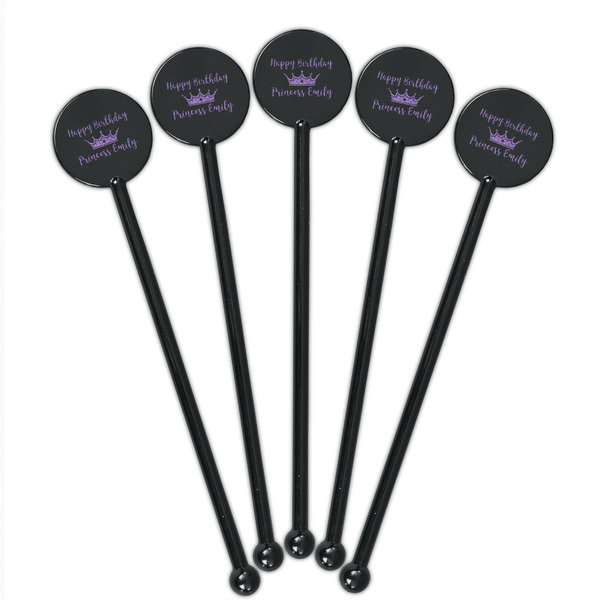 Birthday Princess Black Plastic 5.5" Stir Stick - Round - Fan View