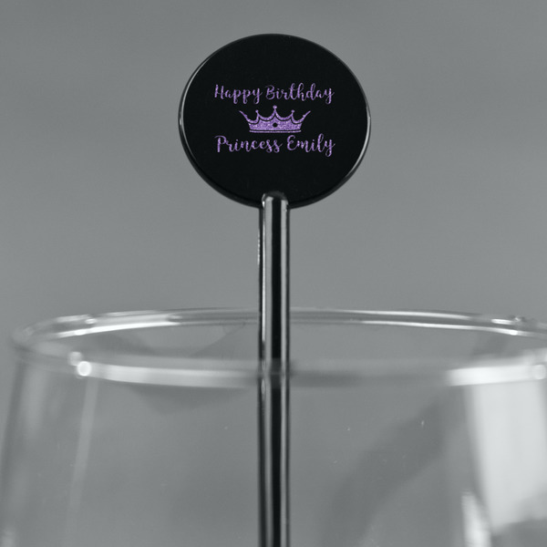 Birthday Princess Black Plastic 5.5" Stir Stick - Round - Main