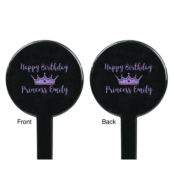 Birthday Princess Black Plastic 7" Stir Stick - Double Sided - Round - Front & Back