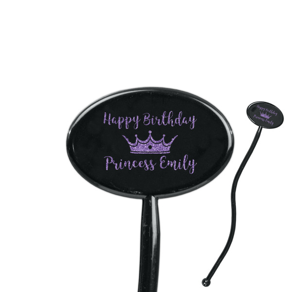 Custom Birthday Princess 7" Oval Plastic Stir Sticks - Black - Single Sided (Personalized)