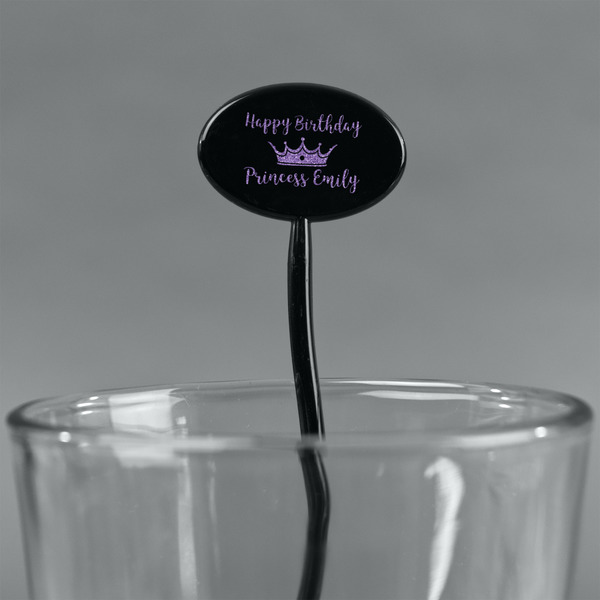 Birthday Princess Black Plastic 7" Stir Stick - Oval - Main