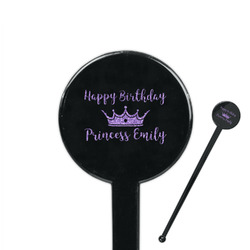 Birthday Princess 7" Round Plastic Stir Sticks - Black - Single Sided (Personalized)