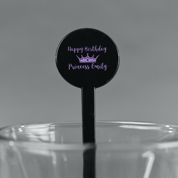 Birthday Princess Black Plastic 7" Stir Stick - Round - Main