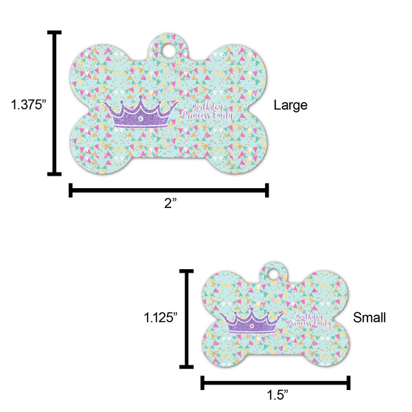 Birthday Princess Bone Shaped Dog ID Tag - Large - Scale