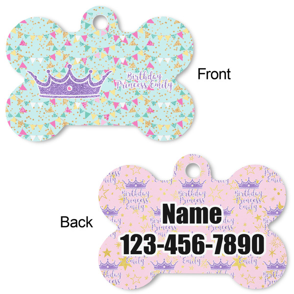 Birthday Princess Bone Shaped Dog Tag - Front & Back