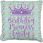 Birthday Princess Faux-Linen Throw Pillow 16" (Personalized)