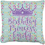 Birthday Princess Faux-Linen Throw Pillow 18" (Personalized)