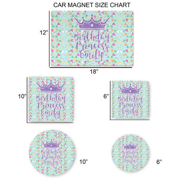 Birthday Princess Car Magnets - SIZE CHART