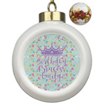 Birthday Princess Ceramic Ball Ornaments - Poinsettia Garland (Personalized)