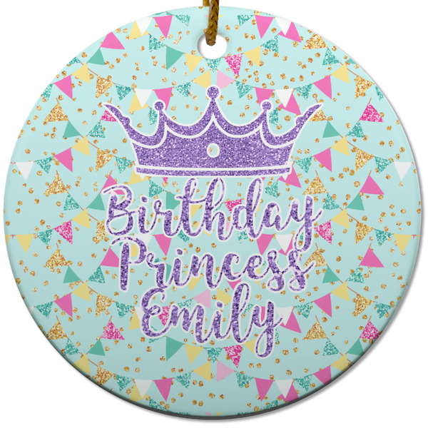 Custom Birthday Princess Round Ceramic Ornament w/ Name or Text