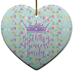 Birthday Princess Heart Ceramic Ornament w/ Name or Text