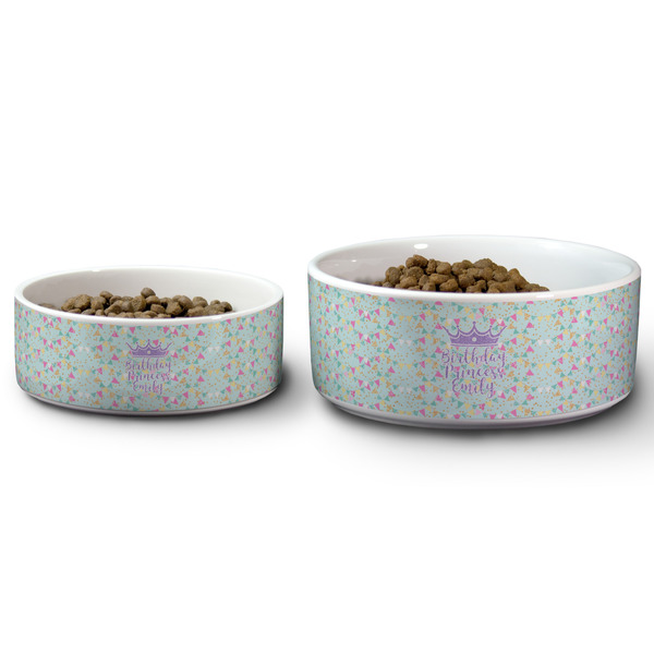 Birthday Princess Ceramic Dog Bowls - Size Comparison