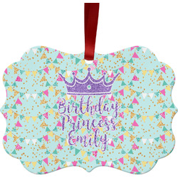 Birthday Princess Metal Frame Ornament - Double Sided w/ Name or Text