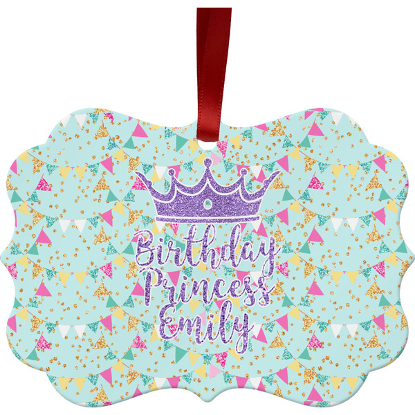 Custom Birthday Princess Metal Frame Ornament - Double Sided w/ Name or Text