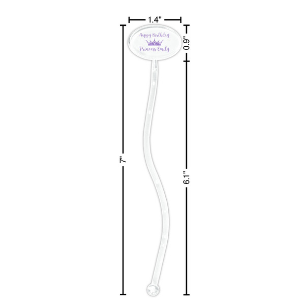 Birthday Princess Clear Plastic 7" Stir Stick - Oval - Dimensions