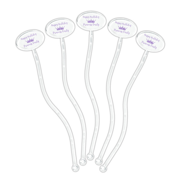 Birthday Princess Clear Plastic 7" Stir Stick - Oval - Fan