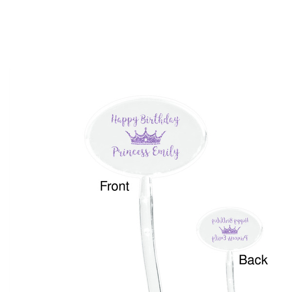 Birthday Princess Clear Plastic 7" Stir Stick - Oval - Front & Back