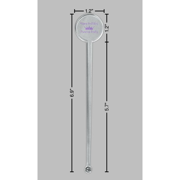 Birthday Princess Clear Plastic 7" Stir Stick - Round - Dimensions