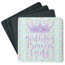 Birthday Princess Square Rubber Backed Coasters - Set of 4 (Personalized)