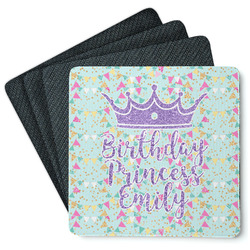 Birthday Princess Square Rubber Backed Coasters - Set of 4 (Personalized)