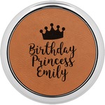 Birthday Princess Leatherette Round Coaster w/ Silver Edge - Single or Set (Personalized)