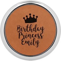 Birthday Princess Leatherette Round Coaster w/ Silver Edge - Single or Set (Personalized)