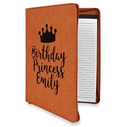 Birthday Princess Leatherette Zipper Portfolio with Notepad (Personalized)