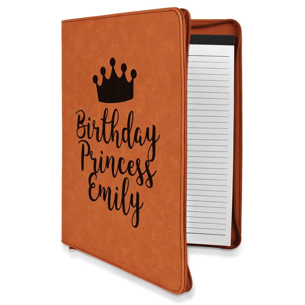 Custom Birthday Princess Leatherette Zipper Portfolio with Notepad - Double Sided (Personalized)