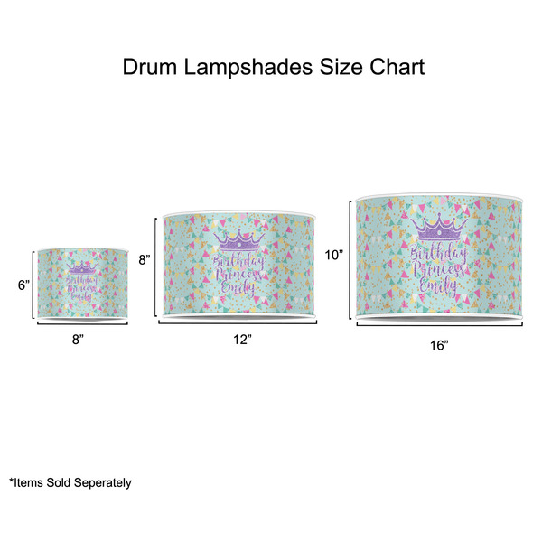 Birthday Princess Drum Lampshades - Sizing Chart