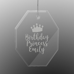 Birthday Princess Engraved Glass Ornament - Octagon (Personalized)