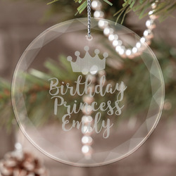Birthday Princess Engraved Glass Ornament (Personalized)