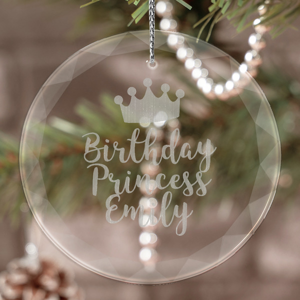 Custom Birthday Princess Engraved Glass Ornament (Personalized)