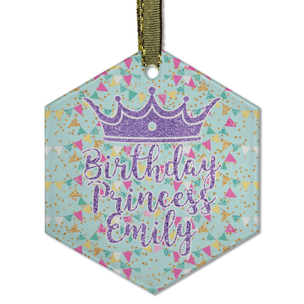 Custom Birthday Princess Flat Glass Ornament - Hexagon w/ Name or Text