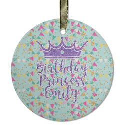 Birthday Princess Flat Glass Ornament - Round w/ Name or Text