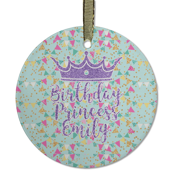 Custom Birthday Princess Flat Glass Ornament - Round w/ Name or Text