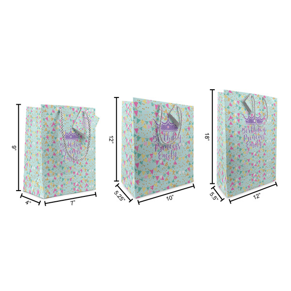 Birthday Princess Gift Bags - All Sizes - Dimensions