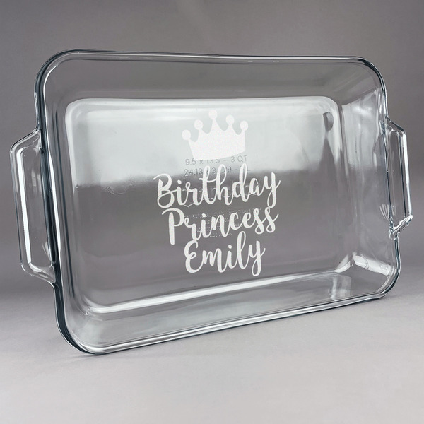 Custom Birthday Princess Glass Baking Dish with Truefit Lid - 13in x 9in (Personalized)