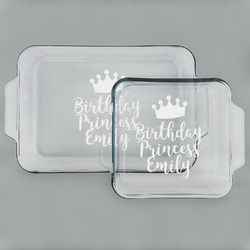 Birthday Princess Set of Glass Baking & Cake Dish - 13in x 9in & 8in x 8in (Personalized)