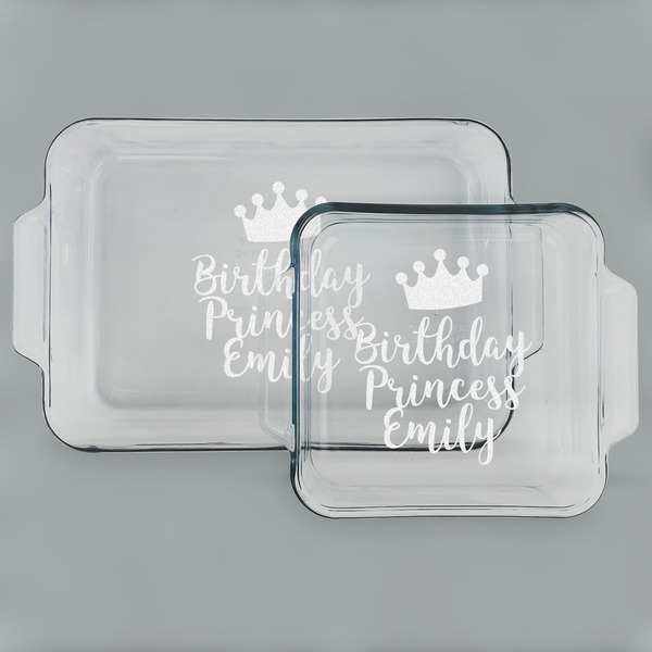 Custom Birthday Princess Set of Glass Baking & Cake Dish - 13in x 9in & 8in x 8in (Personalized)