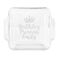 Birthday Princess Glass Cake Dish with Truefit Lid - 8in x 8in (Personalized)