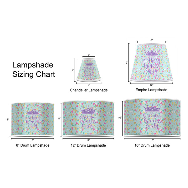 Birthday Princess Lampshade Sizing Chart