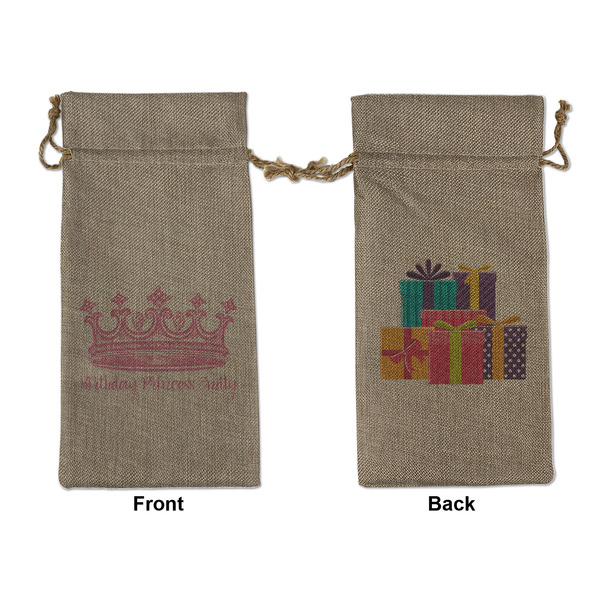 Custom Birthday Princess Large Burlap Gift Bag - Front & Back (Personalized)
