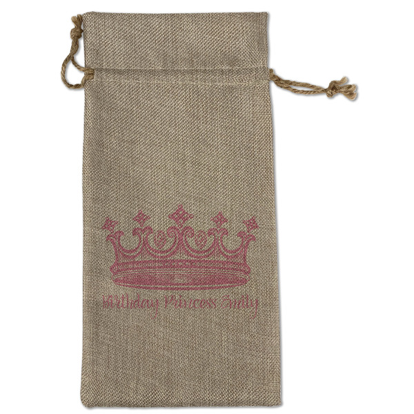 Custom Birthday Princess Large Burlap Gift Bag - Front (Personalized)