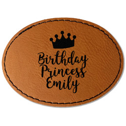 Birthday Princess Faux Leather Iron On Patch - Oval (Personalized)