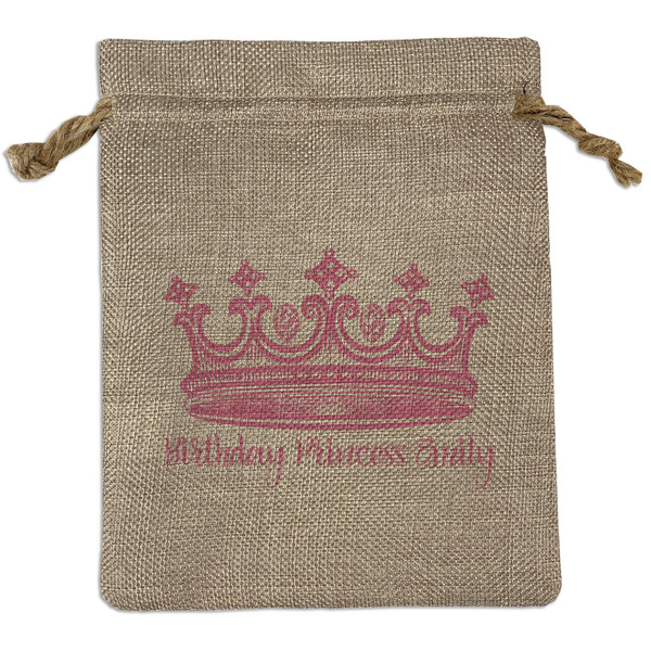Custom Birthday Princess Medium Burlap Gift Bag - Front (Personalized)
