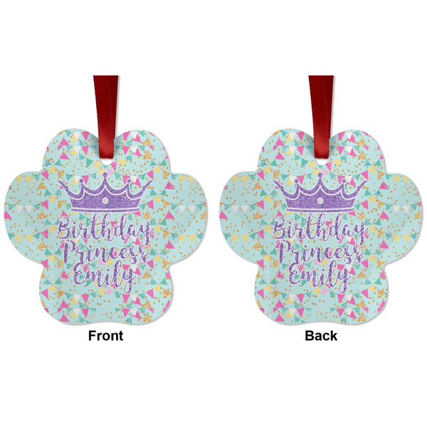 Birthday Princess Metal Paw Ornament - Front and Back