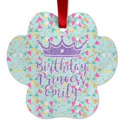 Birthday Princess Metal Paw Ornament - Double Sided w/ Name or Text