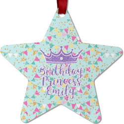 Birthday Princess Metal Star Ornament - Double Sided w/ Name or Text