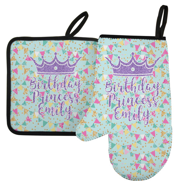 Custom Birthday Princess Left Oven Mitt & Pot Holder Set w/ Name or Text
